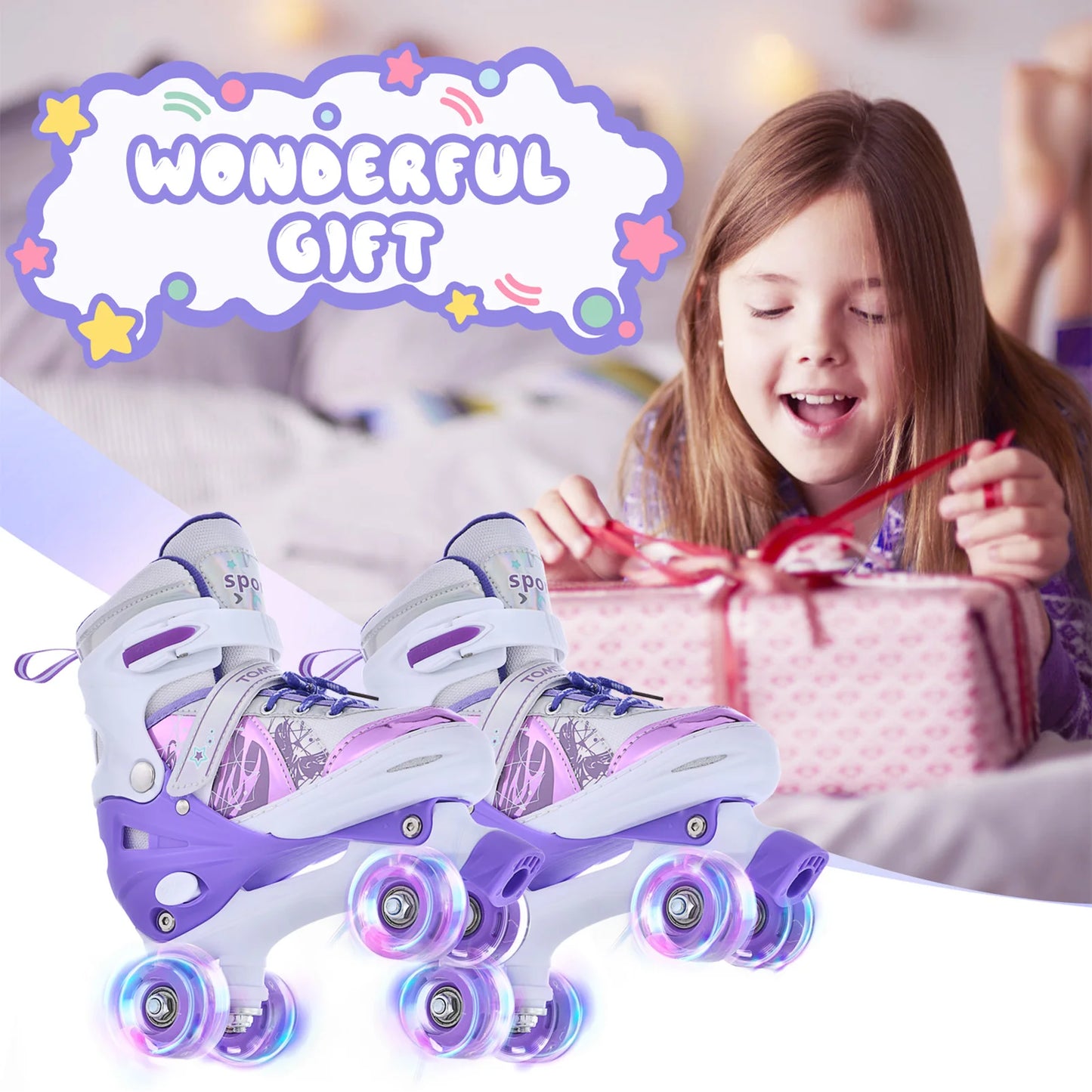 Roller Skates for Girls Boys for Kids 4 Size Adjustable Light Up