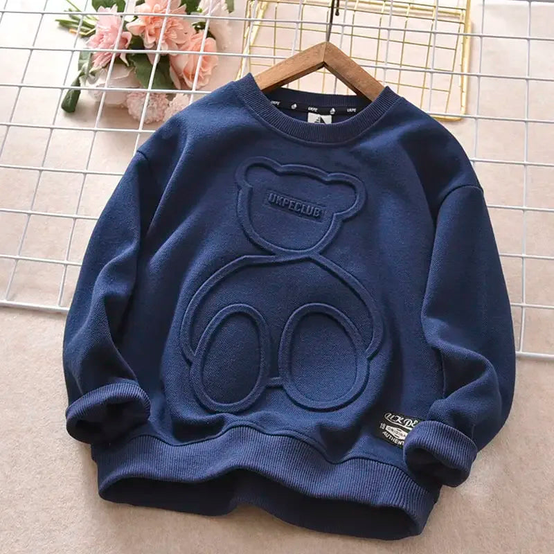 New Spring Autumn Steel Print Bear Sweatshirt Boys Clothes Teenagers Long Sleeve Pullovers Girls Kids Cotton Tops Anime Hoodie