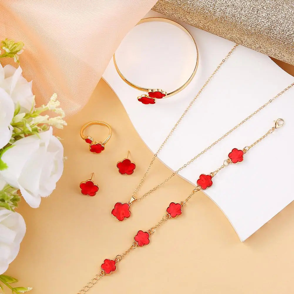 5 Pcs Set Jewelry Stainless Steel Five Leaf Clover 316L Bracelets For Women Elegance French Niche Necklaces Bracelets Earrings