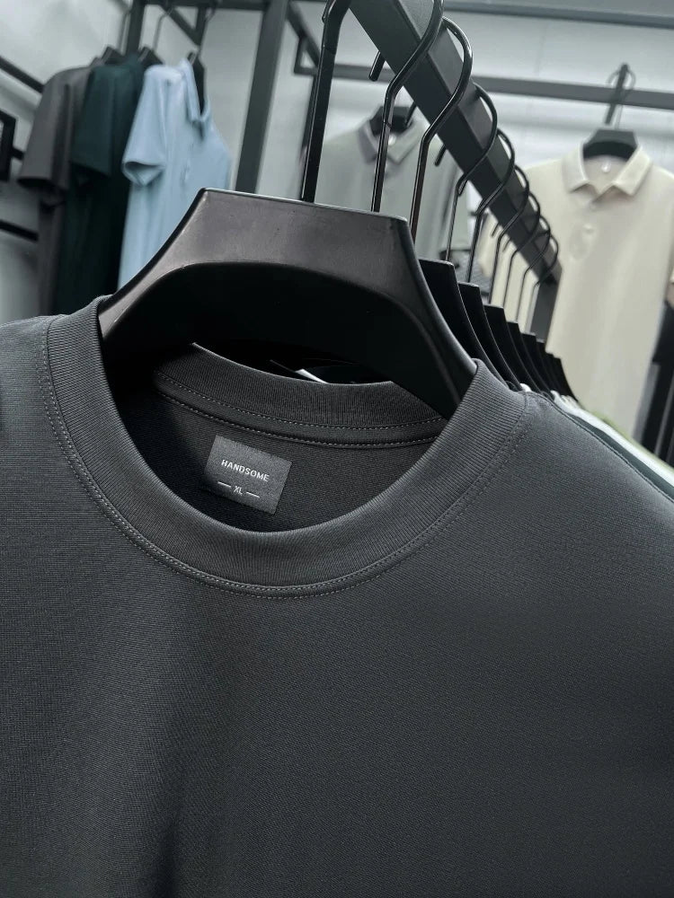 Luxury men's short sleeve T-shirt brand exquisite puppy embroidery summer ice silk cotton solid color breathable round neck top