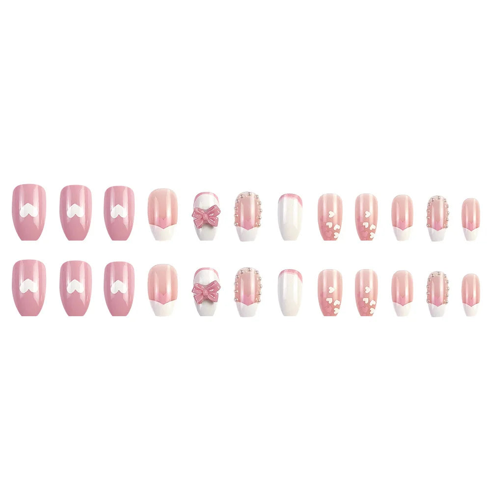 24Pcs Glossy Short Ballerina Press On Nails Pink Glitter Style False Nails With Rhinestone Shiny Artificial Reusable Fake Nails