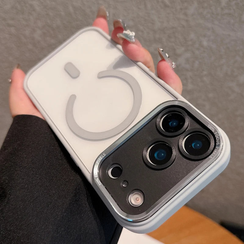 Transparent Metal Camera Bumper Cases For iPhone 17 11 12 13 16 Pro Max 15 16 Plus 17 Air For Magsafe Magnetic Clear Phone Cover