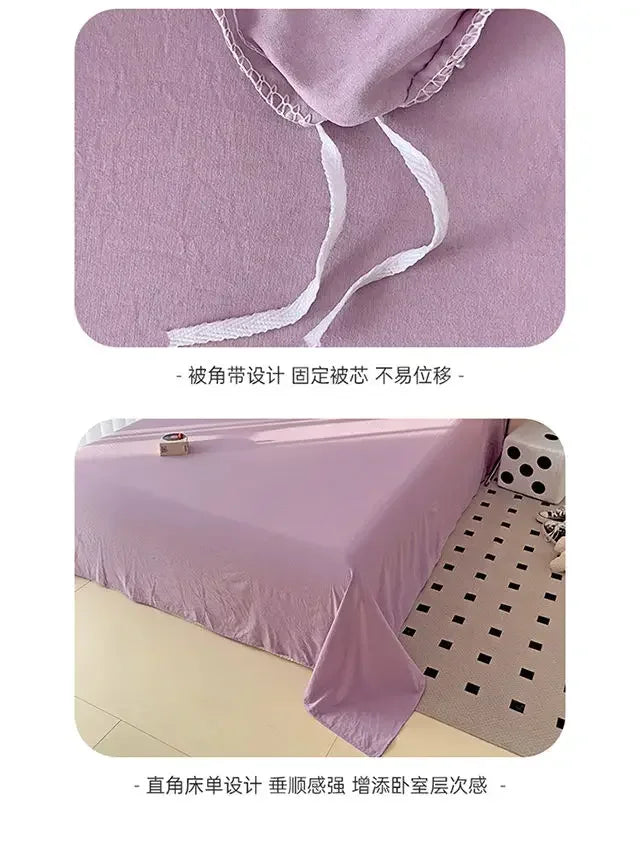 2025 Pink Bedding Set with Bow Korean Breathable Duvet Cover No Filler Flat Sheet Pillowcases Mix Color Comforter Cover Set