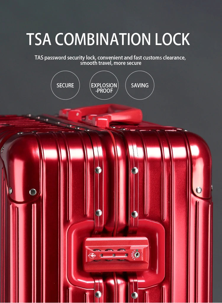 100% Aluminum-magnesium Alloy Travel Suitcase High Quality Rolling Luggage 20/24/26/29'' Trolley Luggage Carry-On Cabin Suitcase