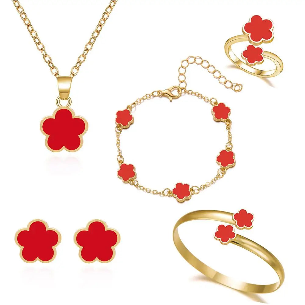 5 Pcs Set Jewelry Stainless Steel Five Leaf Clover 316L Bracelets For Women Elegance French Niche Necklaces Bracelets Earrings