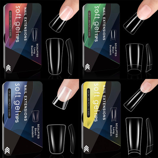 600PCS Duckbill Shaped False Nails Tips Clear Acrylic Fake Nails Half Full Cover Gel Nail Tips for Nail Extension Manicure Tools