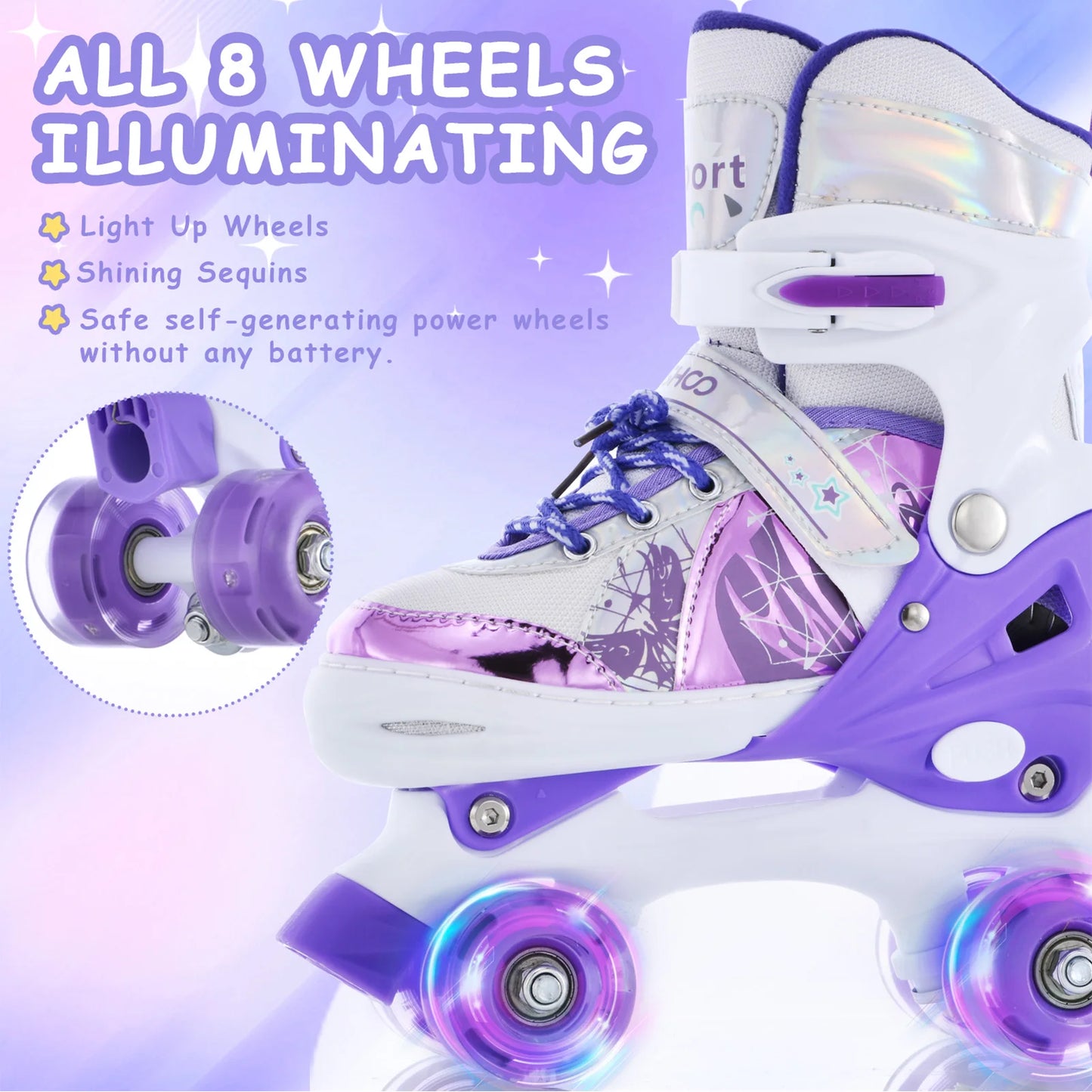 Roller Skates for Girls Boys for Kids 4 Size Adjustable Light Up