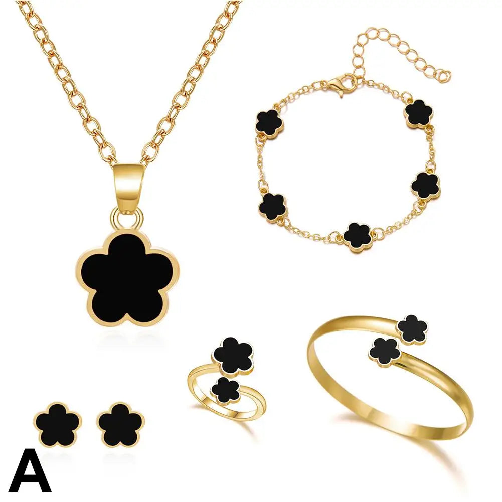 5 Pcs Set Jewelry Stainless Steel Five Leaf Clover 316L Bracelets For Women Elegance French Niche Necklaces Bracelets Earrings