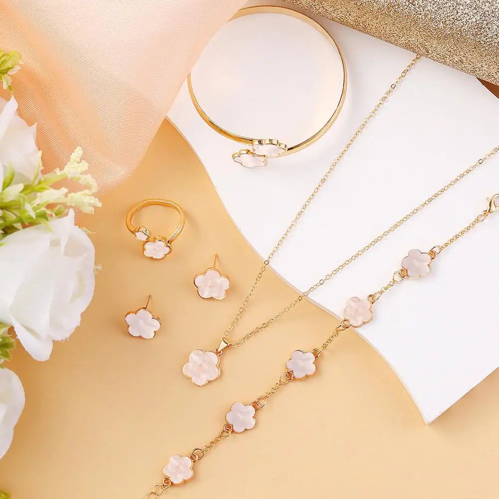 5 Pcs Set Jewelry Stainless Steel Five Leaf Clover 316L Bracelets For Women Elegance French Niche Necklaces Bracelets Earrings