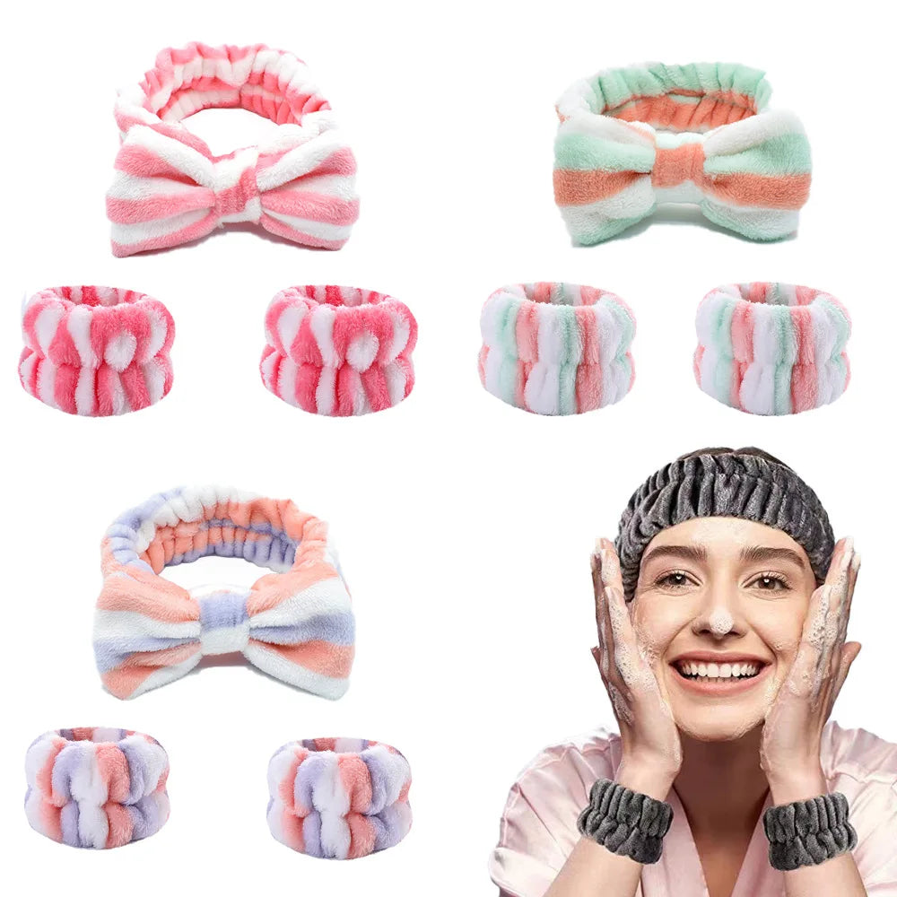 WYBU 2Pcs/set  Washing Face Spa Bracelet Women's Sports Wrist With Headband Waterproof Hand Wash Wrist Protector Handmade Makeup