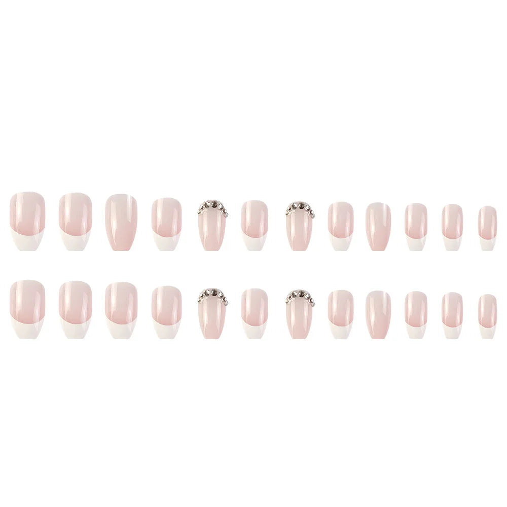 24Pcs Glossy Short Ballerina Press On Nails Pink Glitter Style False Nails With Rhinestone Shiny Artificial Reusable Fake Nails