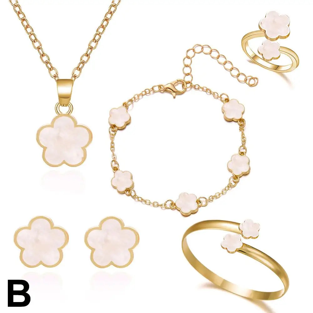 5 Pcs Set Jewelry Stainless Steel Five Leaf Clover 316L Bracelets For Women Elegance French Niche Necklaces Bracelets Earrings