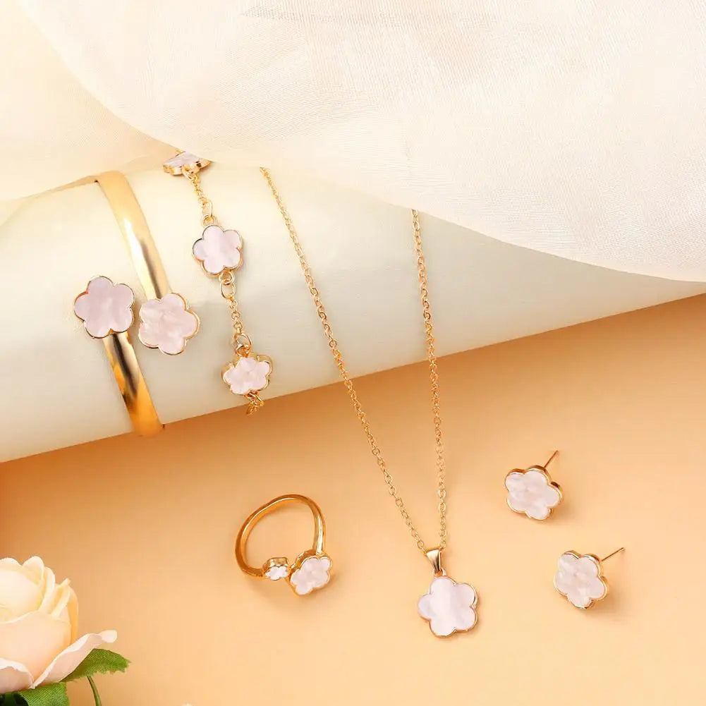 5 Pcs Set Jewelry Stainless Steel Five Leaf Clover 316L Bracelets For Women Elegance French Niche Necklaces Bracelets Earrings