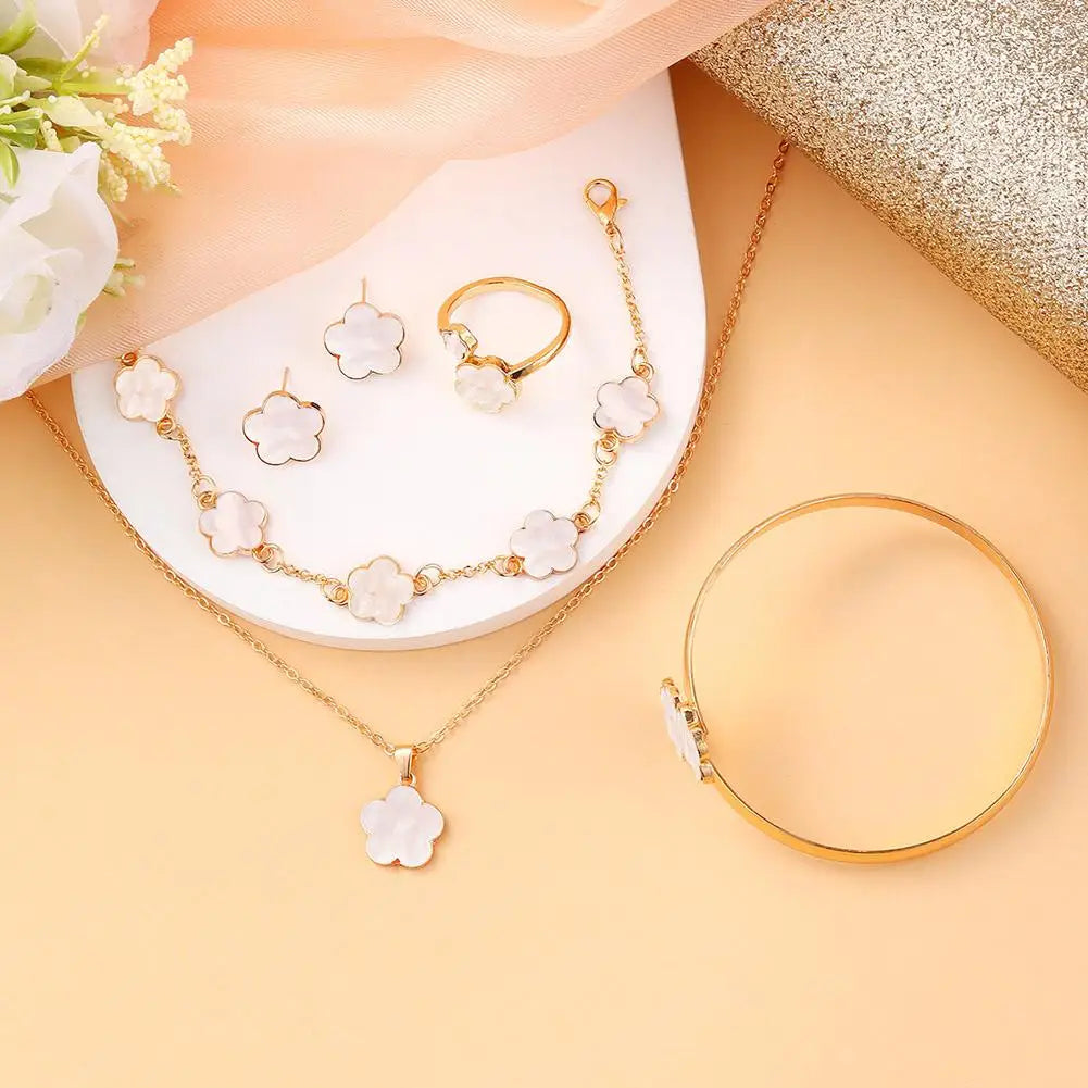5 Pcs Set Jewelry Stainless Steel Five Leaf Clover 316L Bracelets For Women Elegance French Niche Necklaces Bracelets Earrings