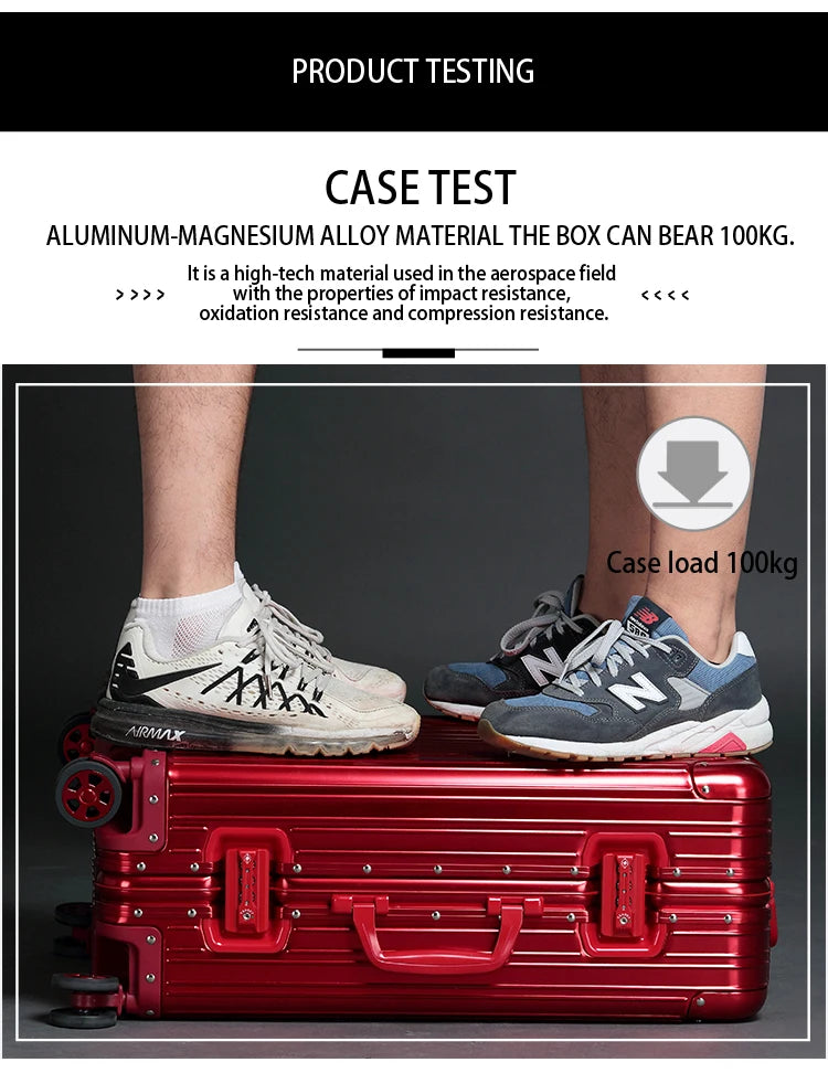 100% Aluminum-magnesium Alloy Travel Suitcase High Quality Rolling Luggage 20/24/26/29'' Trolley Luggage Carry-On Cabin Suitcase