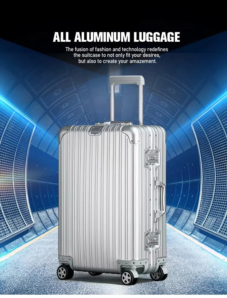100% Aluminum-magnesium Alloy Travel Suitcase High Quality Rolling Luggage 20/24/26/29'' Trolley Luggage Carry-On Cabin Suitcase
