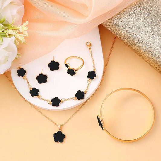 5 Pcs Set Jewelry Stainless Steel Five Leaf Clover 316L Bracelets For Women Elegance French Niche Necklaces Bracelets Earrings