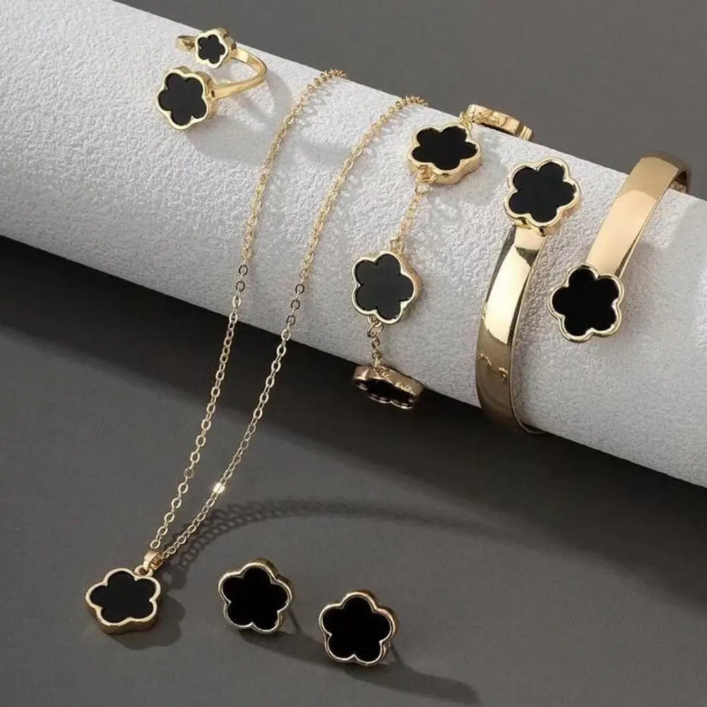 5 Pcs Set Jewelry Stainless Steel Five Leaf Clover 316L Bracelets For Women Elegance French Niche Necklaces Bracelets Earrings