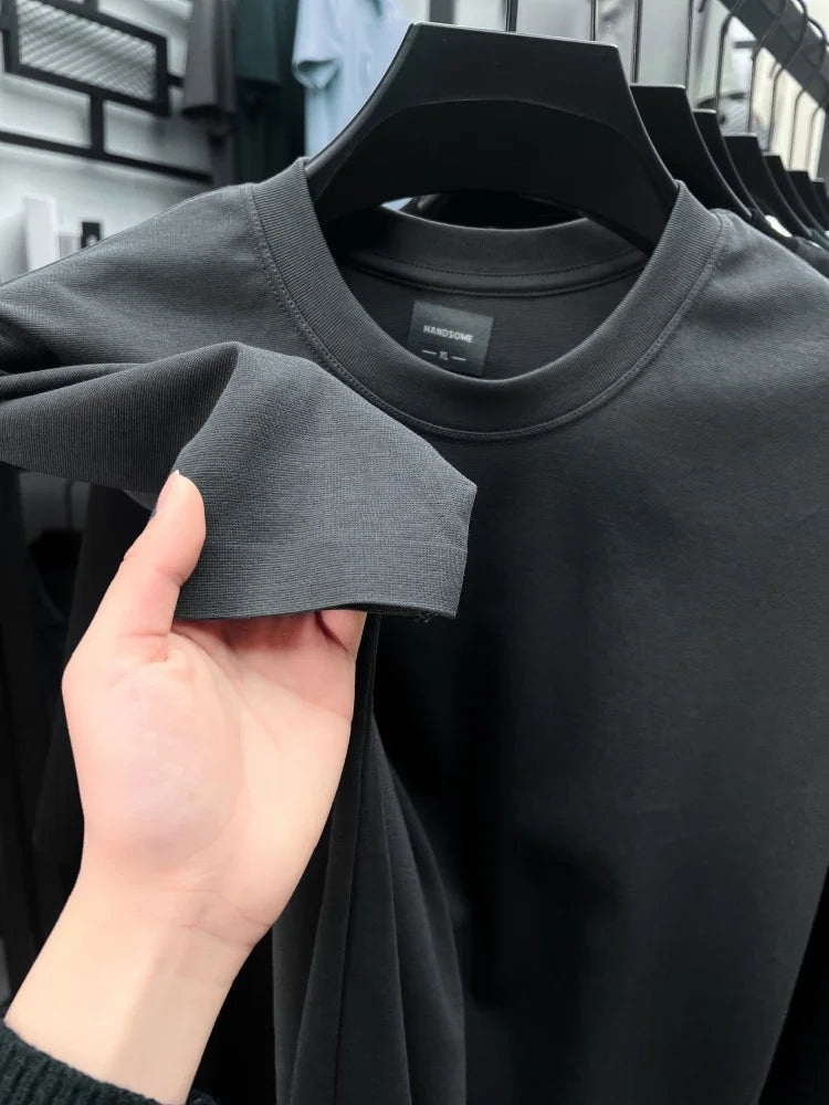 Luxury men's short sleeve T-shirt brand exquisite puppy embroidery summer ice silk cotton solid color breathable round neck top