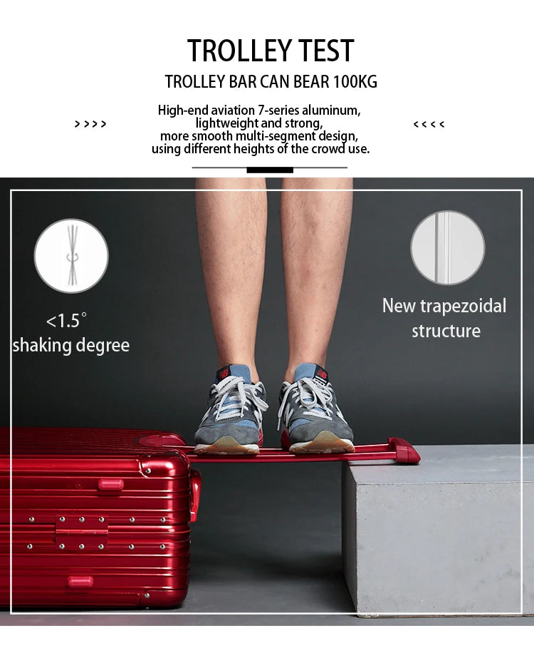 100% Aluminum-magnesium Alloy Travel Suitcase High Quality Rolling Luggage 20/24/26/29'' Trolley Luggage Carry-On Cabin Suitcase