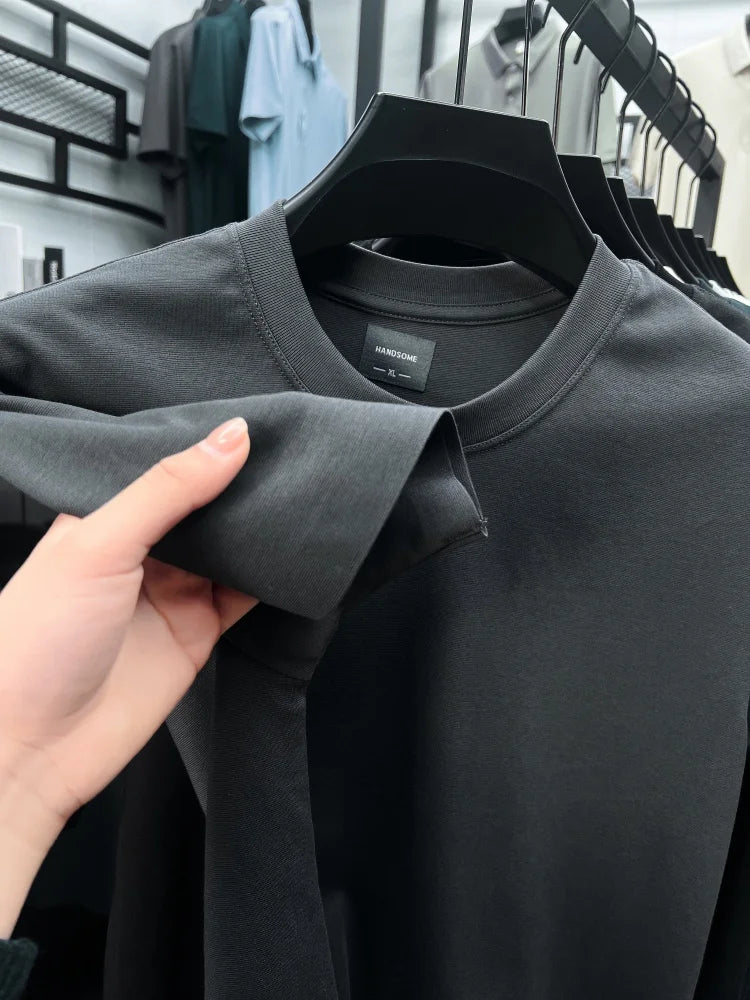 Luxury men's short sleeve T-shirt brand exquisite puppy embroidery summer ice silk cotton solid color breathable round neck top