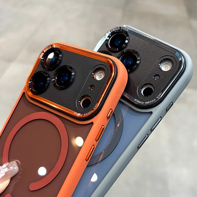 Transparent Metal Camera Bumper Cases For iPhone 17 11 12 13 16 Pro Max 15 16 Plus 17 Air For Magsafe Magnetic Clear Phone Cover