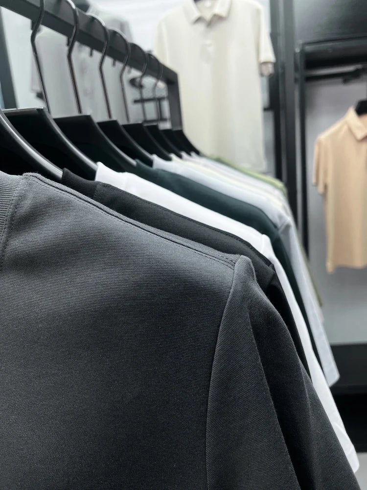 Luxury men's short sleeve T-shirt brand exquisite puppy embroidery summer ice silk cotton solid color breathable round neck top