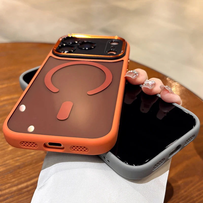 Transparent Metal Camera Bumper Cases For iPhone 17 11 12 13 16 Pro Max 15 16 Plus 17 Air For Magsafe Magnetic Clear Phone Cover