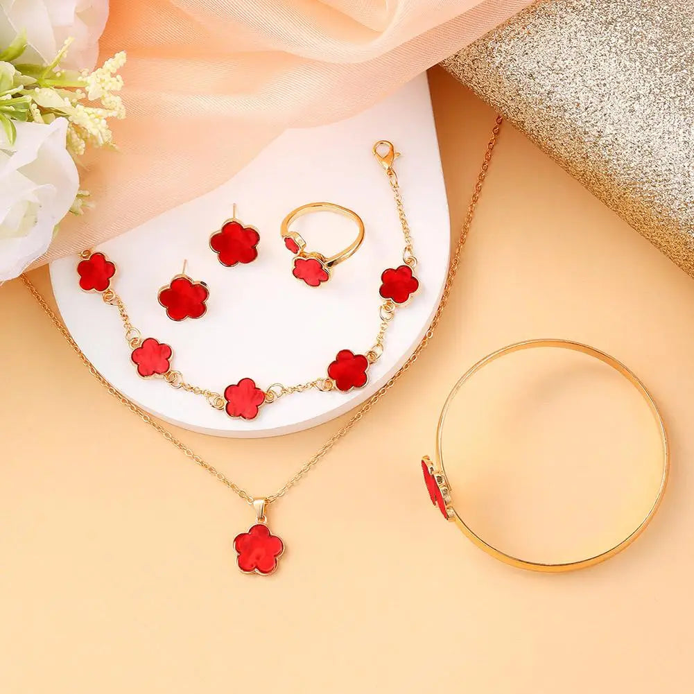 5 Pcs Set Jewelry Stainless Steel Five Leaf Clover 316L Bracelets For Women Elegance French Niche Necklaces Bracelets Earrings