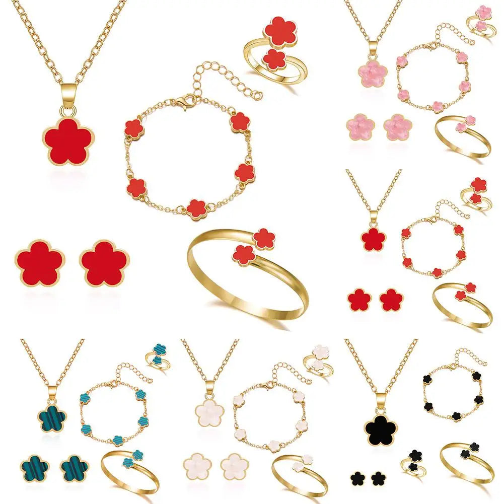 5 Pcs Set Jewelry Stainless Steel Five Leaf Clover 316L Bracelets For Women Elegance French Niche Necklaces Bracelets Earrings