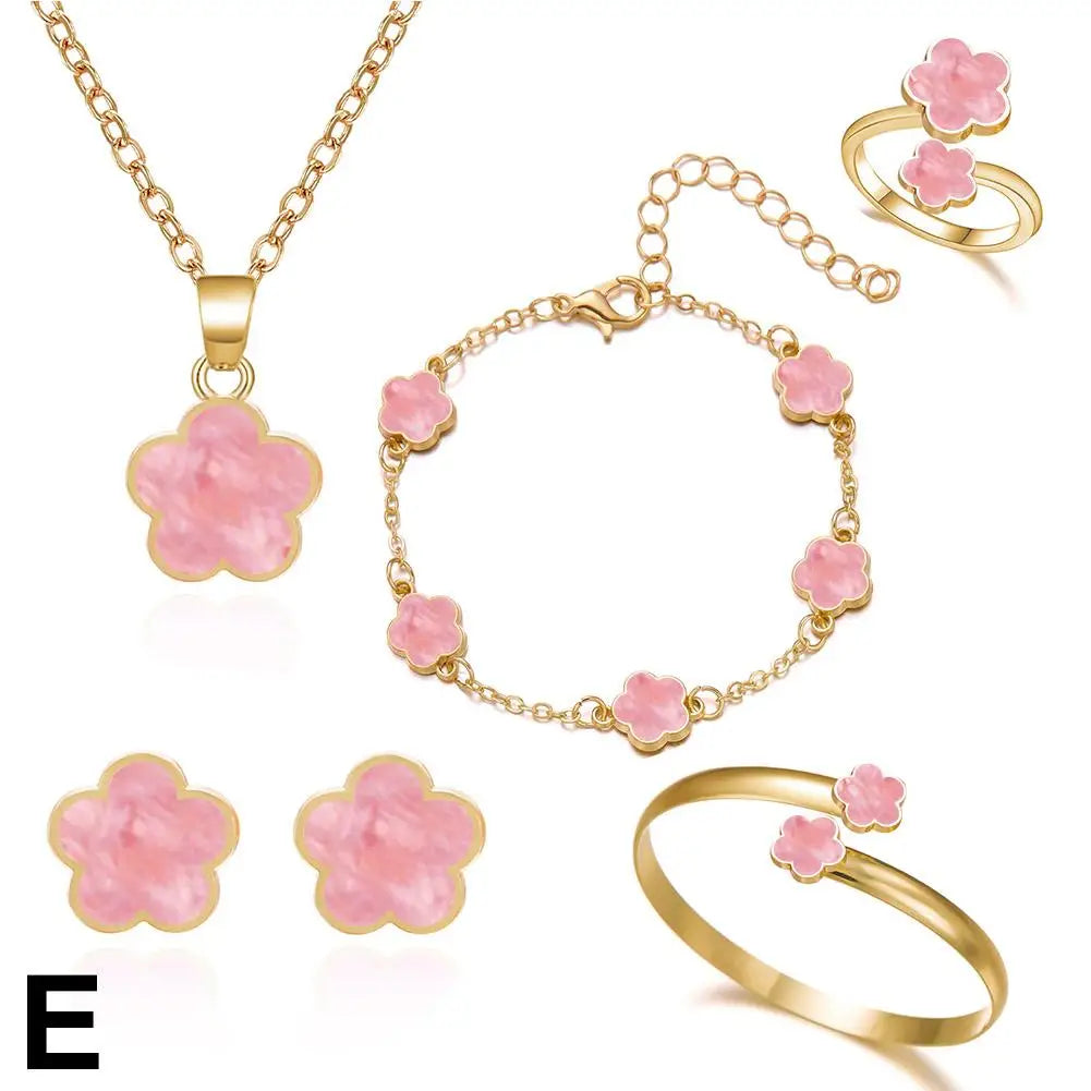 5 Pcs Set Jewelry Stainless Steel Five Leaf Clover 316L Bracelets For Women Elegance French Niche Necklaces Bracelets Earrings