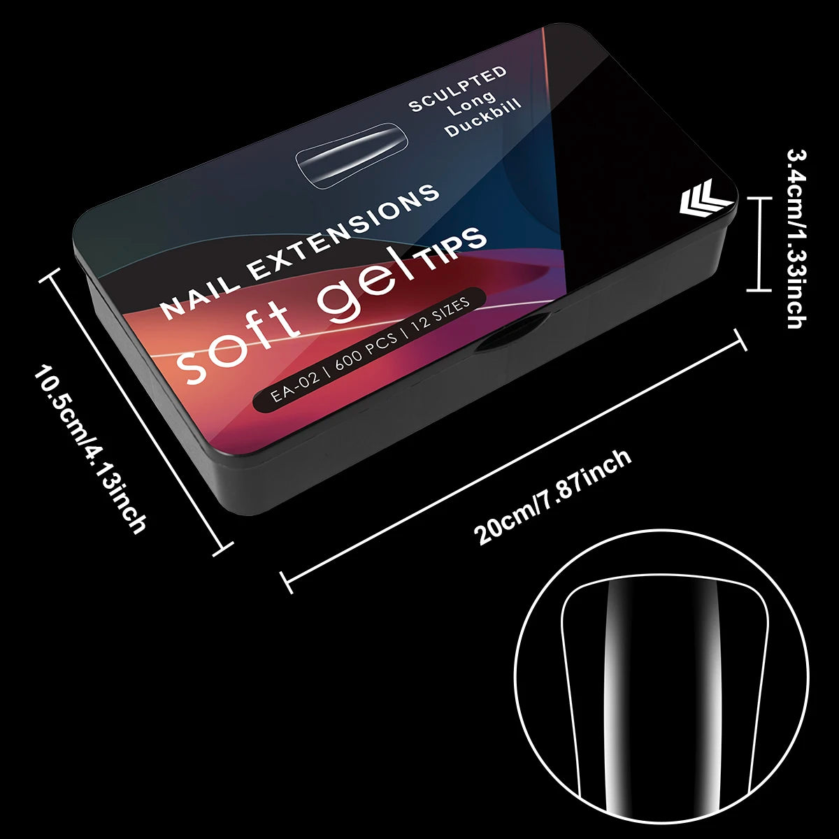 600PCS Duckbill Shaped False Nails Tips Clear Acrylic Fake Nails Half Full Cover Gel Nail Tips for Nail Extension Manicure Tools