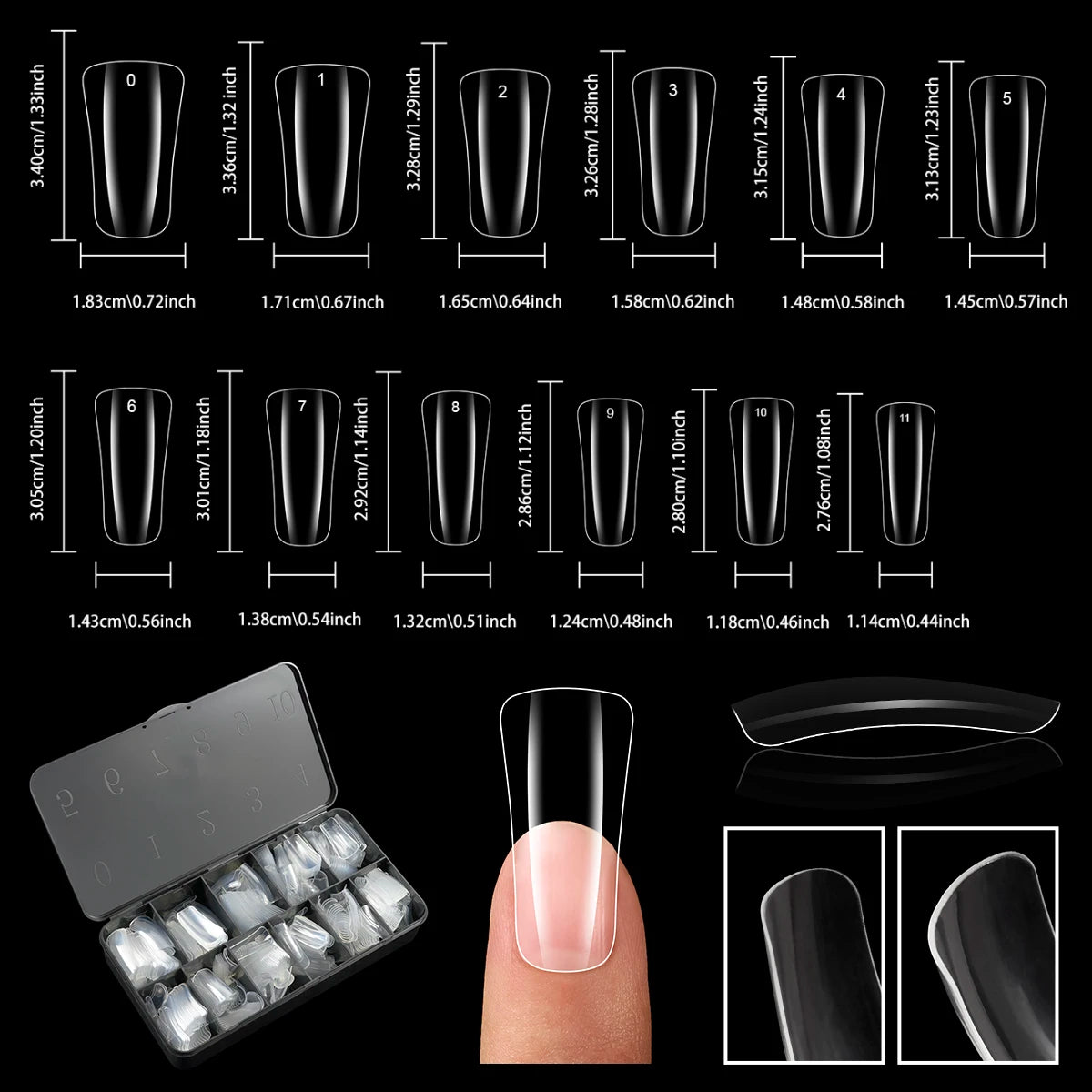600PCS Duckbill Shaped False Nails Tips Clear Acrylic Fake Nails Half Full Cover Gel Nail Tips for Nail Extension Manicure Tools