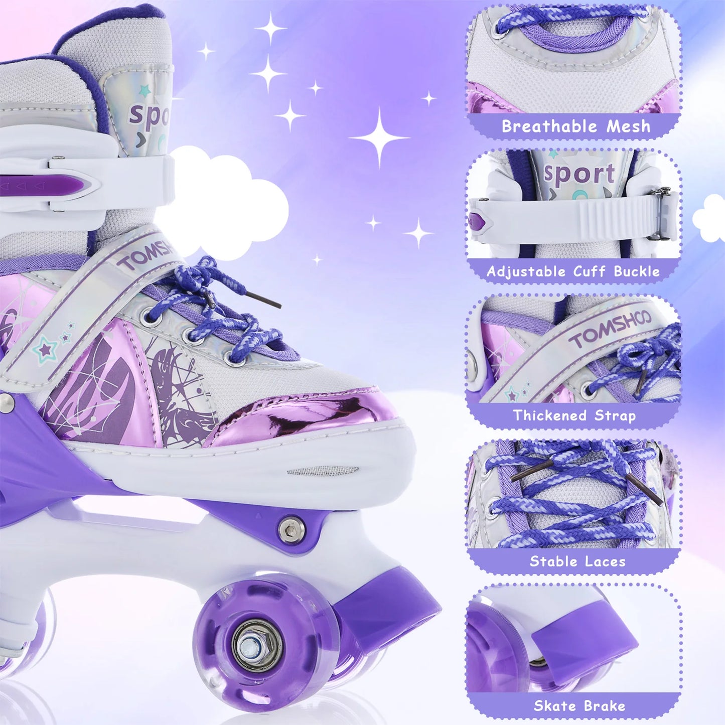 Roller Skates for Girls Boys for Kids 4 Size Adjustable Light Up