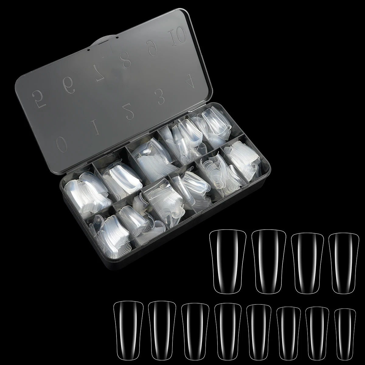 600PCS Duckbill Shaped False Nails Tips Clear Acrylic Fake Nails Half Full Cover Gel Nail Tips for Nail Extension Manicure Tools