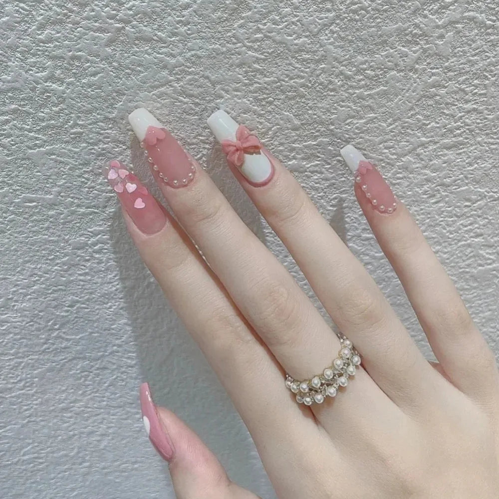 24Pcs Glossy Short Ballerina Press On Nails Pink Glitter Style False Nails With Rhinestone Shiny Artificial Reusable Fake Nails