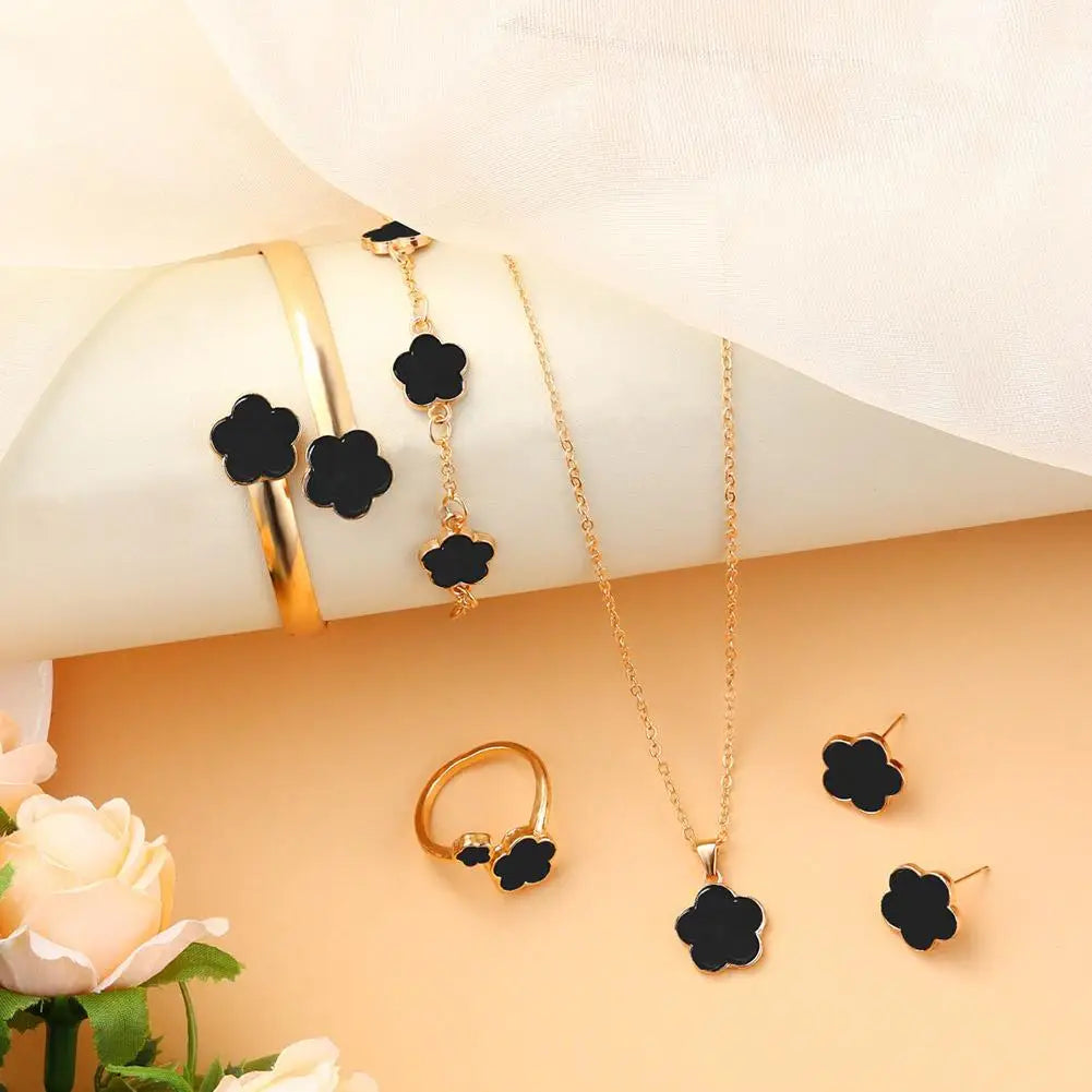 5 Pcs Set Jewelry Stainless Steel Five Leaf Clover 316L Bracelets For Women Elegance French Niche Necklaces Bracelets Earrings