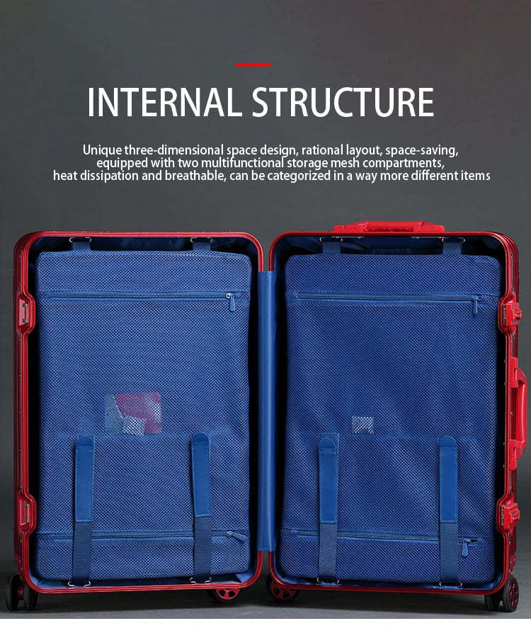 100% Aluminum-magnesium Alloy Travel Suitcase High Quality Rolling Luggage 20/24/26/29'' Trolley Luggage Carry-On Cabin Suitcase