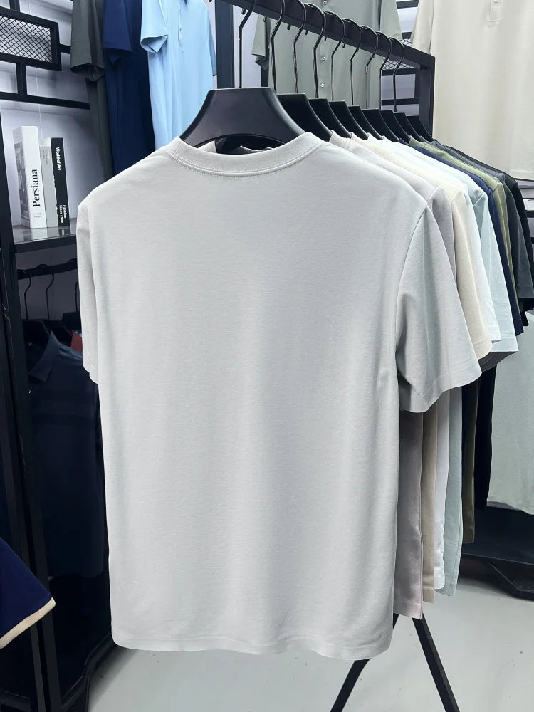 Luxury men's short sleeve T-shirt brand exquisite puppy embroidery summer ice silk cotton solid color breathable round neck top