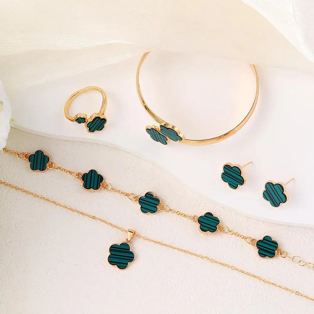 5 Pcs Set Jewelry Stainless Steel Five Leaf Clover 316L Bracelets For Women Elegance French Niche Necklaces Bracelets Earrings