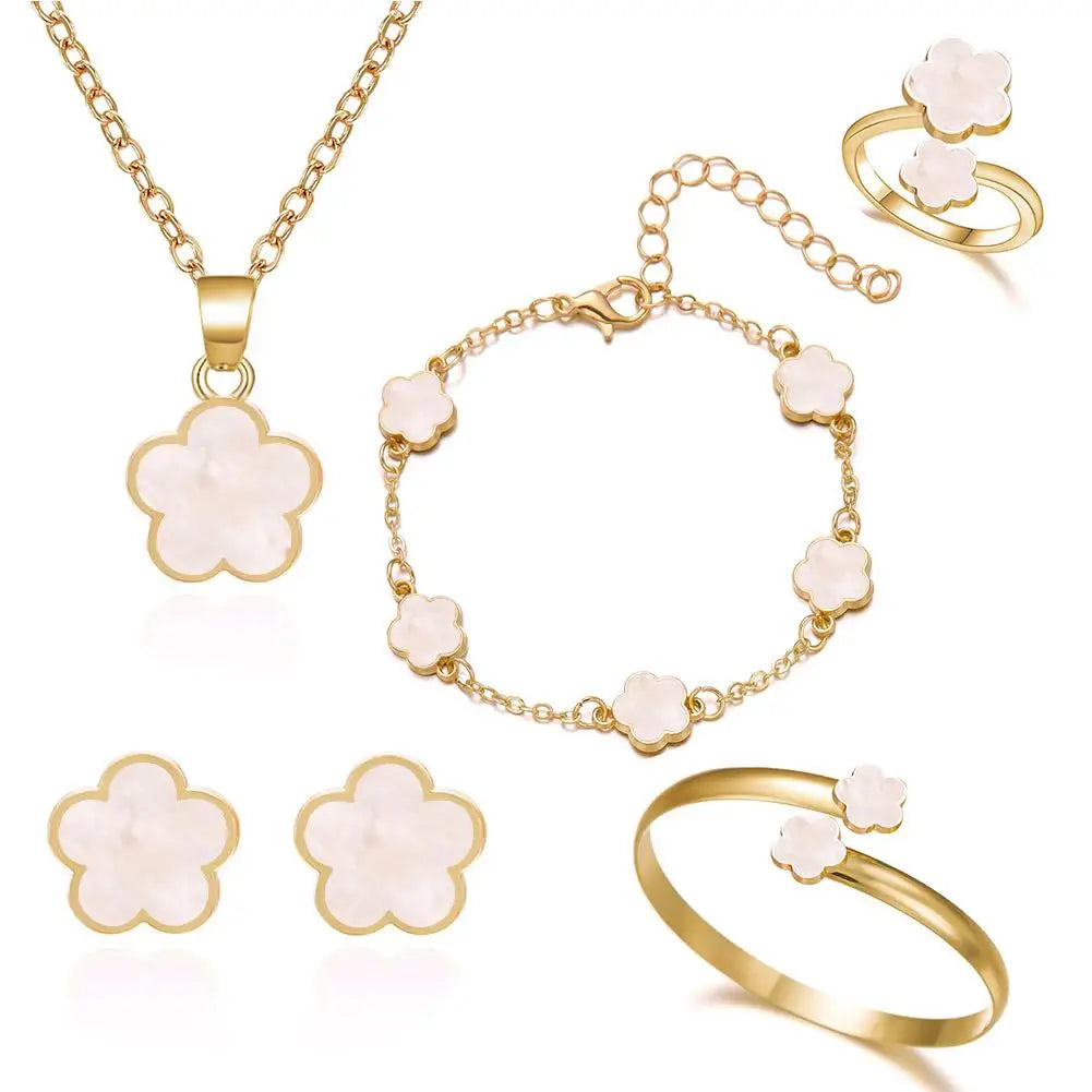 5 Pcs Set Jewelry Stainless Steel Five Leaf Clover 316L Bracelets For Women Elegance French Niche Necklaces Bracelets Earrings