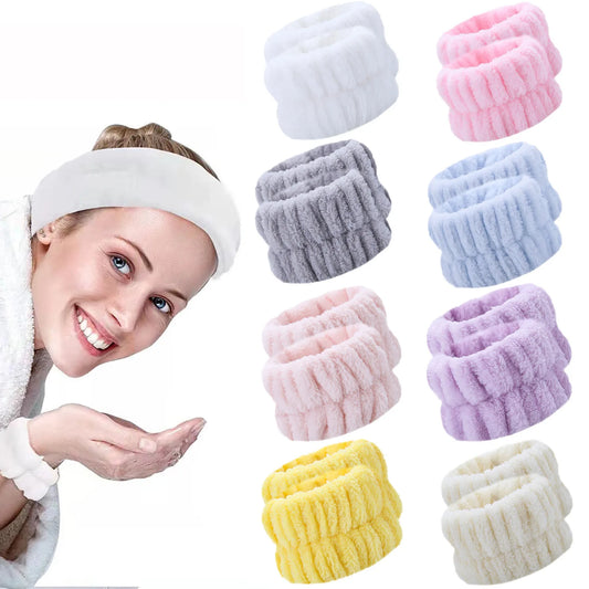 WYBU 2Pcs/set  Washing Face Spa Bracelet Women's Sports Wrist With Headband Waterproof Hand Wash Wrist Protector Handmade Makeup