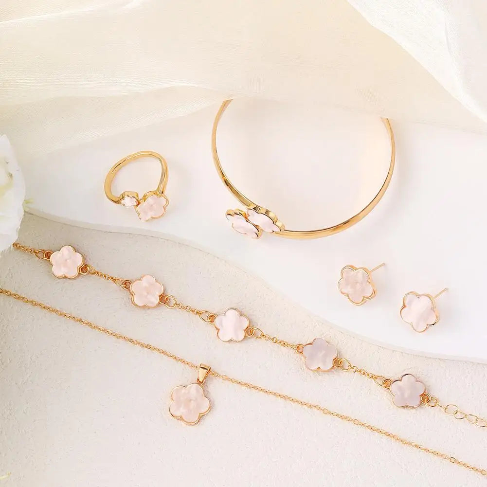 5 Pcs Set Jewelry Stainless Steel Five Leaf Clover 316L Bracelets For Women Elegance French Niche Necklaces Bracelets Earrings