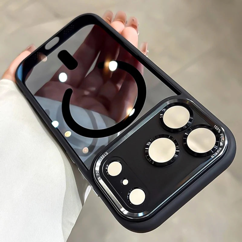 Transparent Metal Camera Bumper Cases For iPhone 17 11 12 13 16 Pro Max 15 16 Plus 17 Air For Magsafe Magnetic Clear Phone Cover
