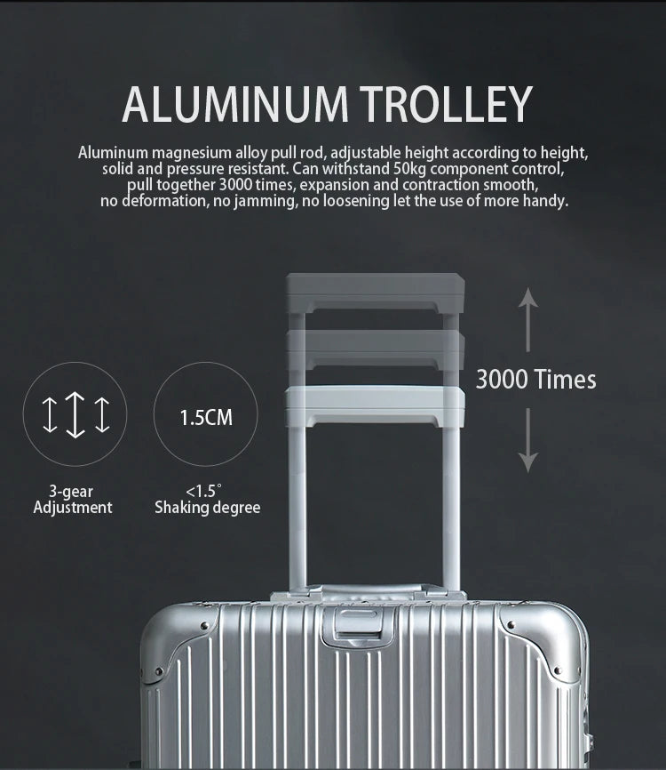 100% Aluminum-magnesium Alloy Travel Suitcase High Quality Rolling Luggage 20/24/26/29'' Trolley Luggage Carry-On Cabin Suitcase