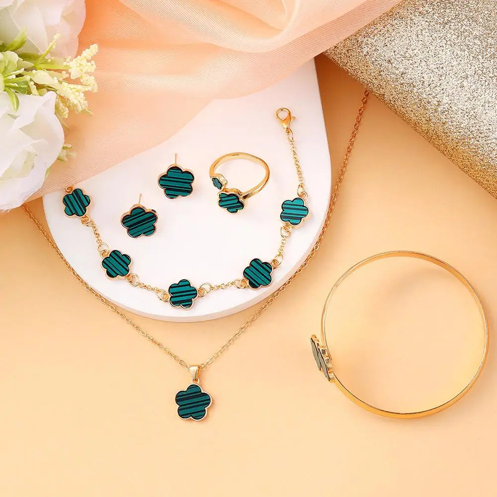 5 Pcs Set Jewelry Stainless Steel Five Leaf Clover 316L Bracelets For Women Elegance French Niche Necklaces Bracelets Earrings