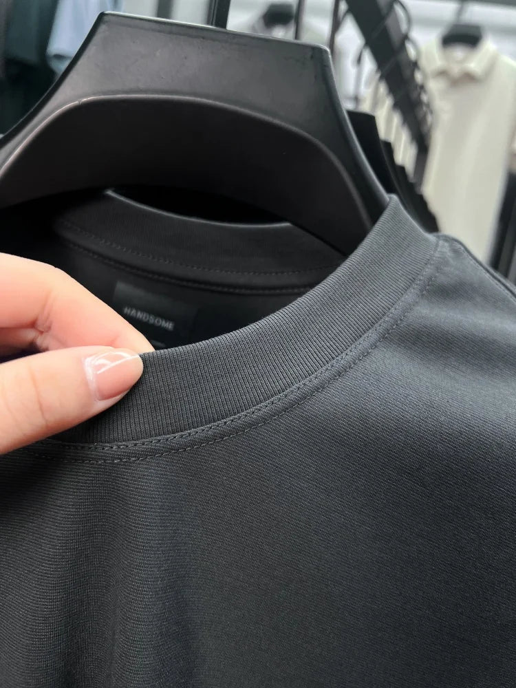 Luxury men's short sleeve T-shirt brand exquisite puppy embroidery summer ice silk cotton solid color breathable round neck top