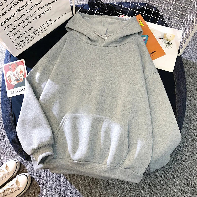 2025Autumn Casual Women's Solid Hoodie Comfortable Strecth Sweatshirts Loose Pocket Warm Clothes Fashion Street Female Pullovers