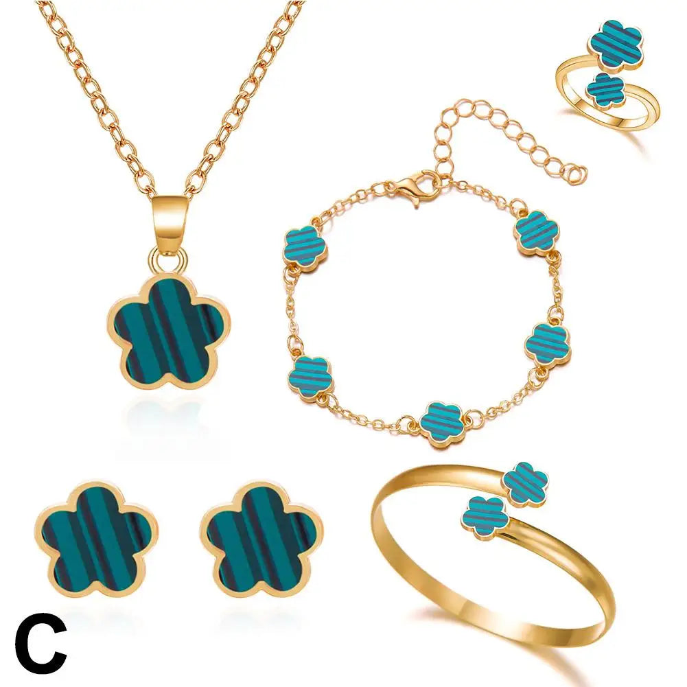 5 Pcs Set Jewelry Stainless Steel Five Leaf Clover 316L Bracelets For Women Elegance French Niche Necklaces Bracelets Earrings