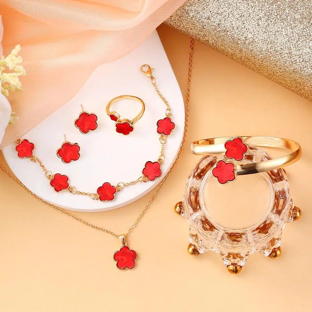 5 Pcs Set Jewelry Stainless Steel Five Leaf Clover 316L Bracelets For Women Elegance French Niche Necklaces Bracelets Earrings